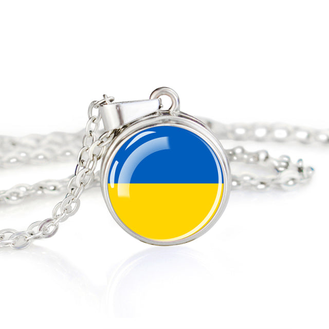 Ukraine Country Flag Necklace Charms Crystal Glass Dome Pendant Collar Necklaces Steampunk Ukrainian Jewelry Patriot Gift