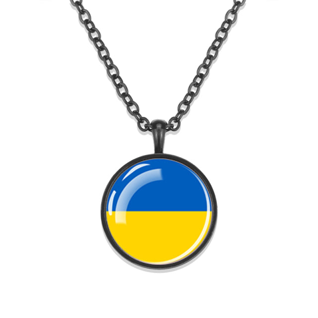 Ukraine Country Flag Necklace Charms Crystal Glass Dome Pendant Collar Necklaces Steampunk Ukrainian Jewelry Patriot Gift