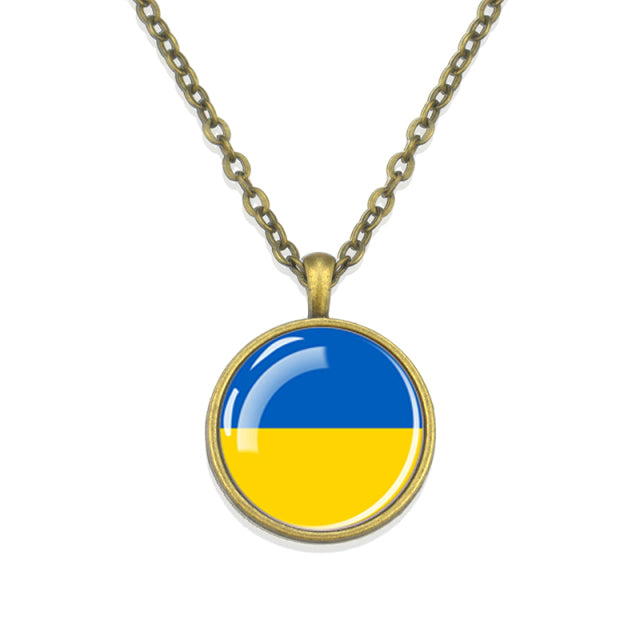 Ukraine Country Flag Necklace Charms Crystal Glass Dome Pendant Collar Necklaces Steampunk Ukrainian Jewelry Patriot Gift