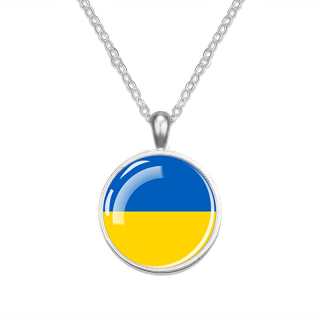 Ukraine Country Flag Necklace Charms Crystal Glass Dome Pendant Collar Necklaces Steampunk Ukrainian Jewelry Patriot Gift