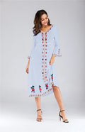 Ukrainian Embroidered Dress Vyshyvanka Boho Dress V-Neck Ethnic Summer Cocktail Vintage Flare Sleeve Mid-Calf Sleeve New Fashion