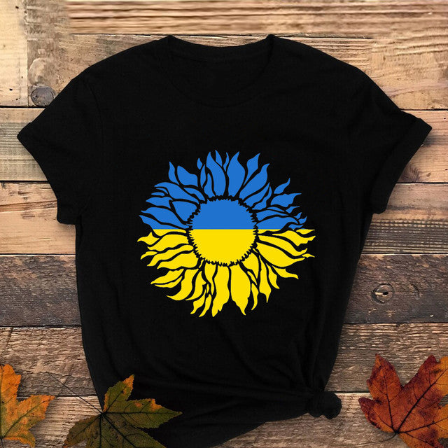 sunflower printing Women Tee Shirt Printed Short Sleeve Ukrainian Flag T Shirt girl blusas Tops female Camisas Casual Blusas
