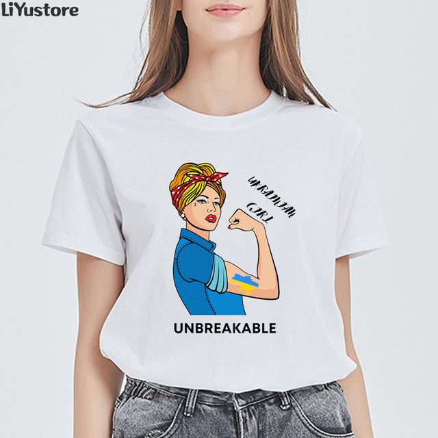 Ukrainian Women Girl Unbreakable Ukrainie Flag T-shirt Summer Women's White T-shirt 2022 New Harajuku Vintage Goddess Costume