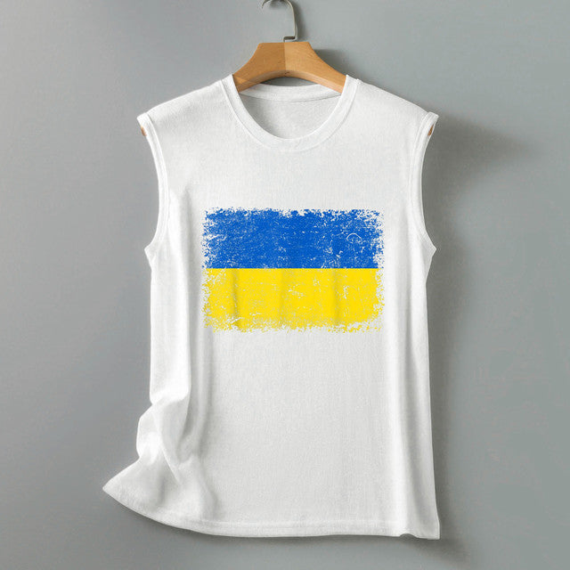 Ukraine flag Women Ukrainian Flag Print Tee Sleeveless Round Neck T Shirt Vest Tee female blusas girl Casual Tank Tops vestir
