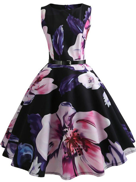 Women Summer Dress Floral Print Retro Vintage 1950s 60s Casual Party Office Robe Rockabilly Dresses Vestido Mujer