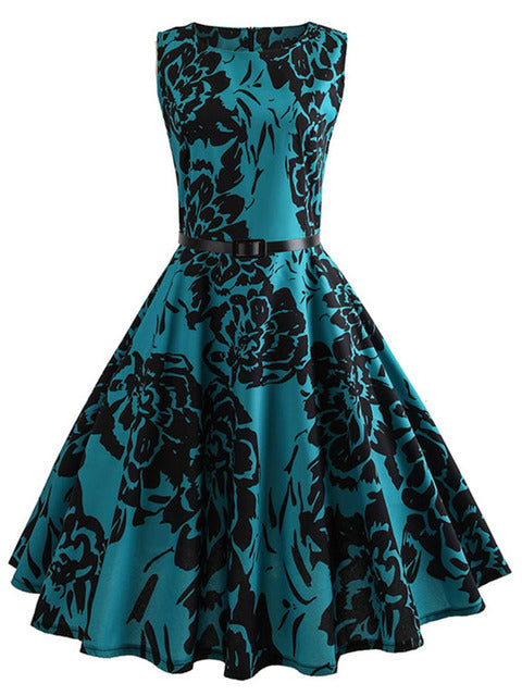 Women Summer Dress Floral Print Retro Vintage 1950s 60s Casual Party Office Robe Rockabilly Dresses Vestido Mujer