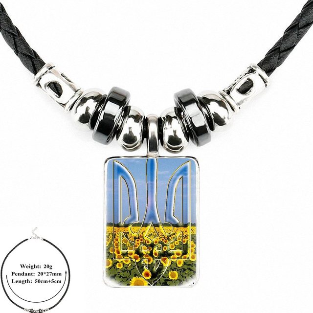 World Cup Ukrainian Flag Ukraine For Girls Handmade Gift Glass Cabochon Anime Jewelry Black Leather Bead Pendant Necklace