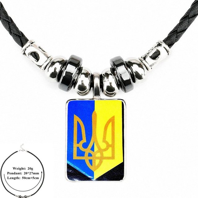 World Cup Ukrainian Flag Ukraine For Girls Handmade Gift Glass Cabochon Anime Jewelry Black Leather Bead Pendant Necklace