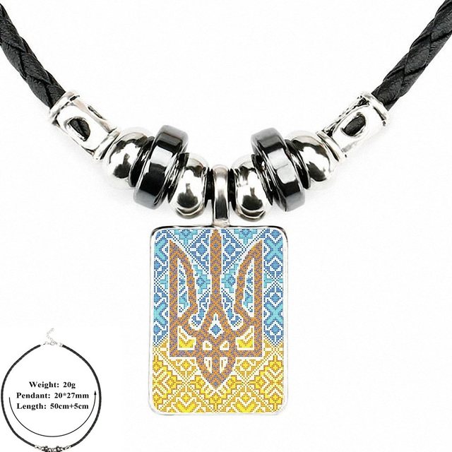 World Cup Ukrainian Flag Ukraine For Girls Handmade Gift Glass Cabochon Anime Jewelry Black Leather Bead Pendant Necklace