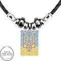 World Cup Ukrainian Flag Ukraine For Girls Handmade Gift Glass Cabochon Anime Jewelry Black Leather Bead Pendant Necklace