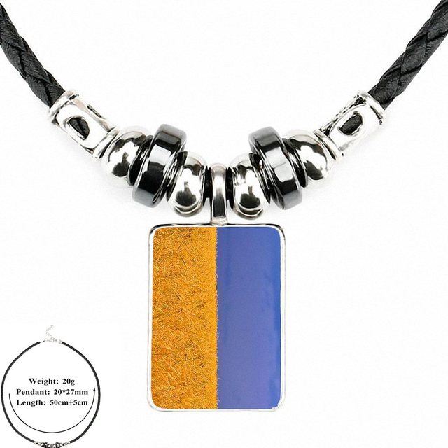 World Cup Ukrainian Flag Ukraine For Girls Handmade Gift Glass Cabochon Anime Jewelry Black Leather Bead Pendant Necklace