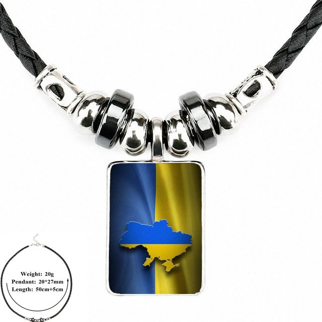 World Cup Ukrainian Flag Ukraine For Girls Handmade Gift Glass Cabochon Anime Jewelry Black Leather Bead Pendant Necklace