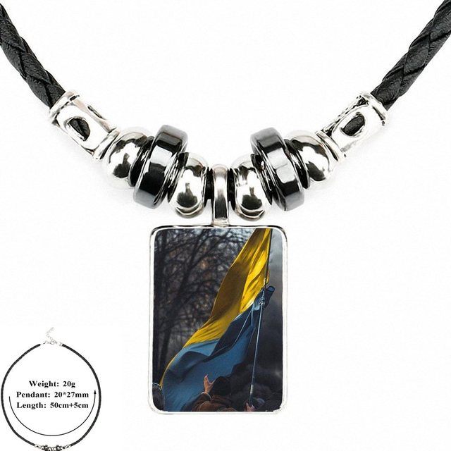 World Cup Ukrainian Flag Ukraine For Girls Handmade Gift Glass Cabochon Anime Jewelry Black Leather Bead Pendant Necklace