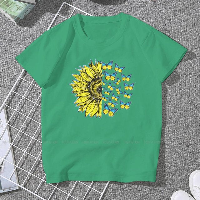 Ukrainian Sunflower Art Women Clothing  Graphic Female Tshirts Vintage Graphic Loose Tops Tee Kawaii Girls Streetwear