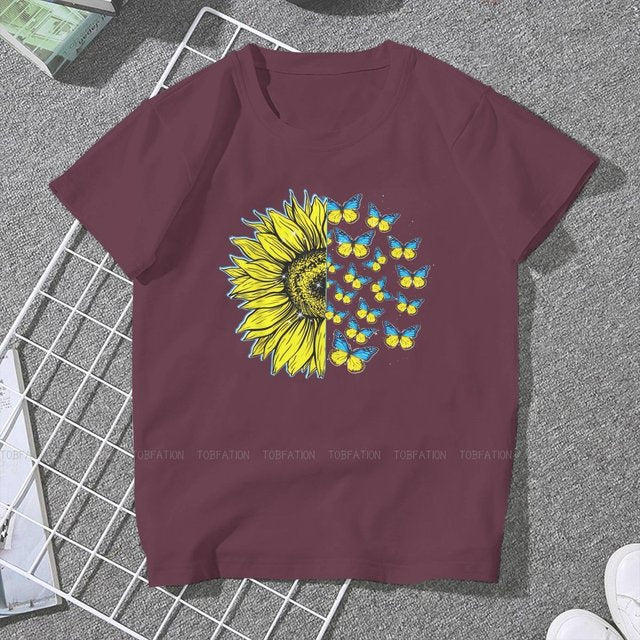 Ukrainian Sunflower Art Women Clothing  Graphic Female Tshirts Vintage Graphic Loose Tops Tee Kawaii Girls Streetwear