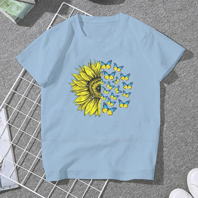 Ukrainian Sunflower Art Women Clothing  Graphic Female Tshirts Vintage Graphic Loose Tops Tee Kawaii Girls Streetwear