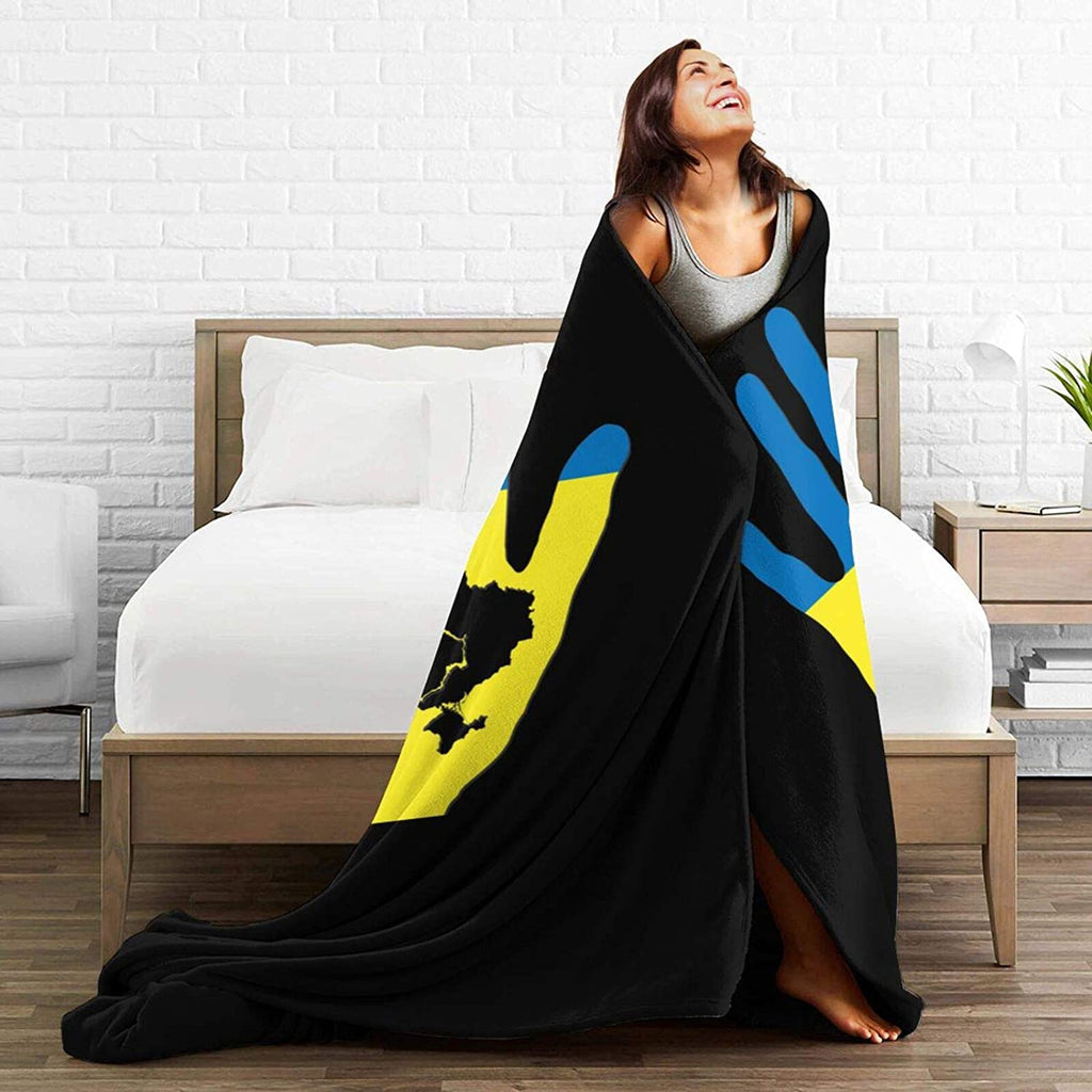 Ukraine Flag Hand with Ukraine Map Print Blanket Smooth Soft Throw Blanket Fleece Blanket for Bed Couch Sofa Gift Kid Adult
