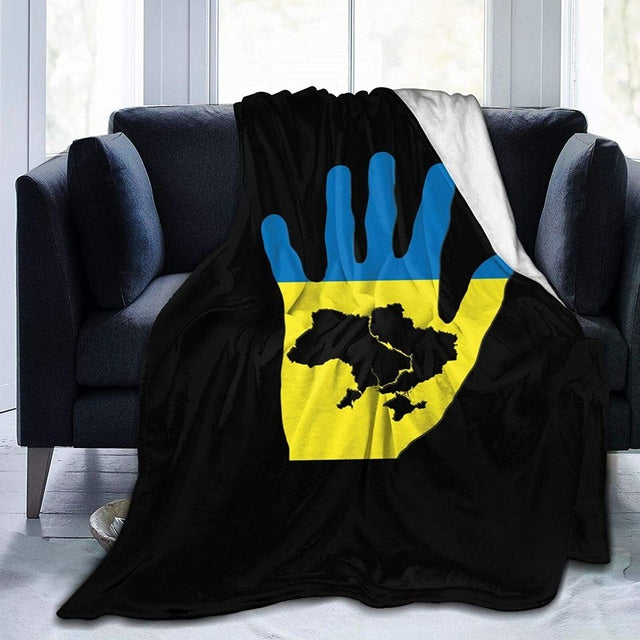 Ukraine Flag Hand with Ukraine Map Print Blanket Smooth Soft Throw Blanket Fleece Blanket for Bed Couch Sofa Gift Kid Adult