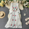 Women's Dress Travel Photography Holiday Long Dress 2021 New Retro Ethnic Style Embroidered V-neck Lantern Sleeve Dress Y1034